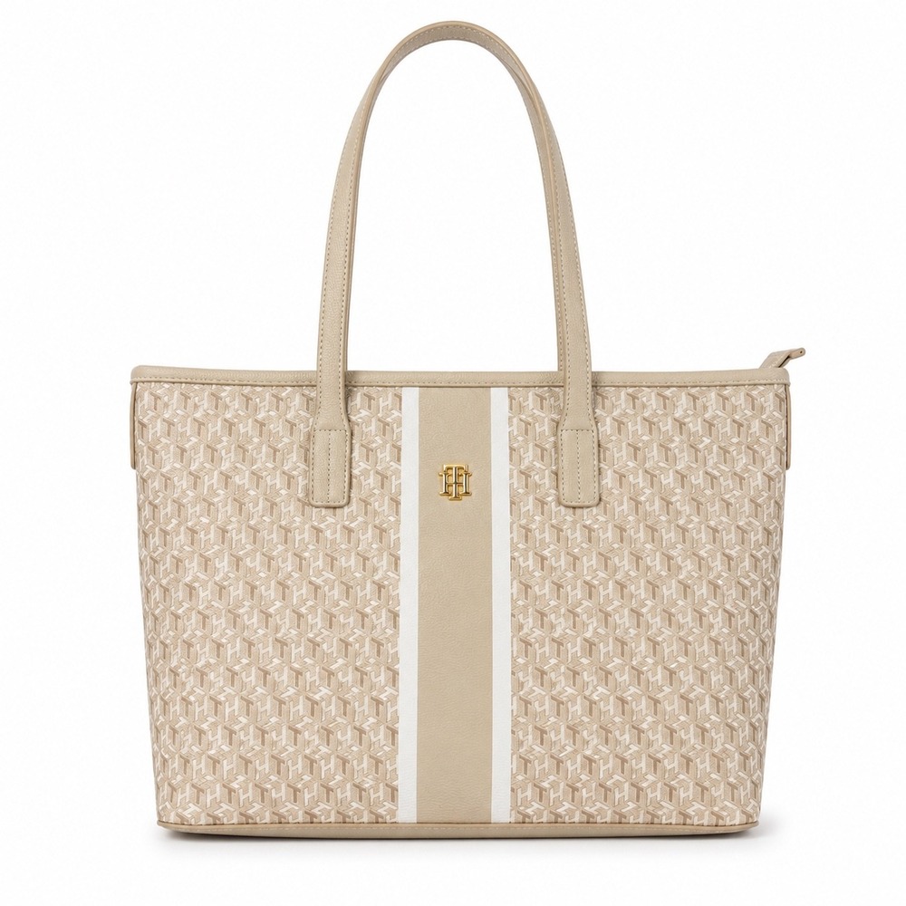 Tommy Hilfiger Women Beige Monogram Tote Bag XW09263 970 GGB